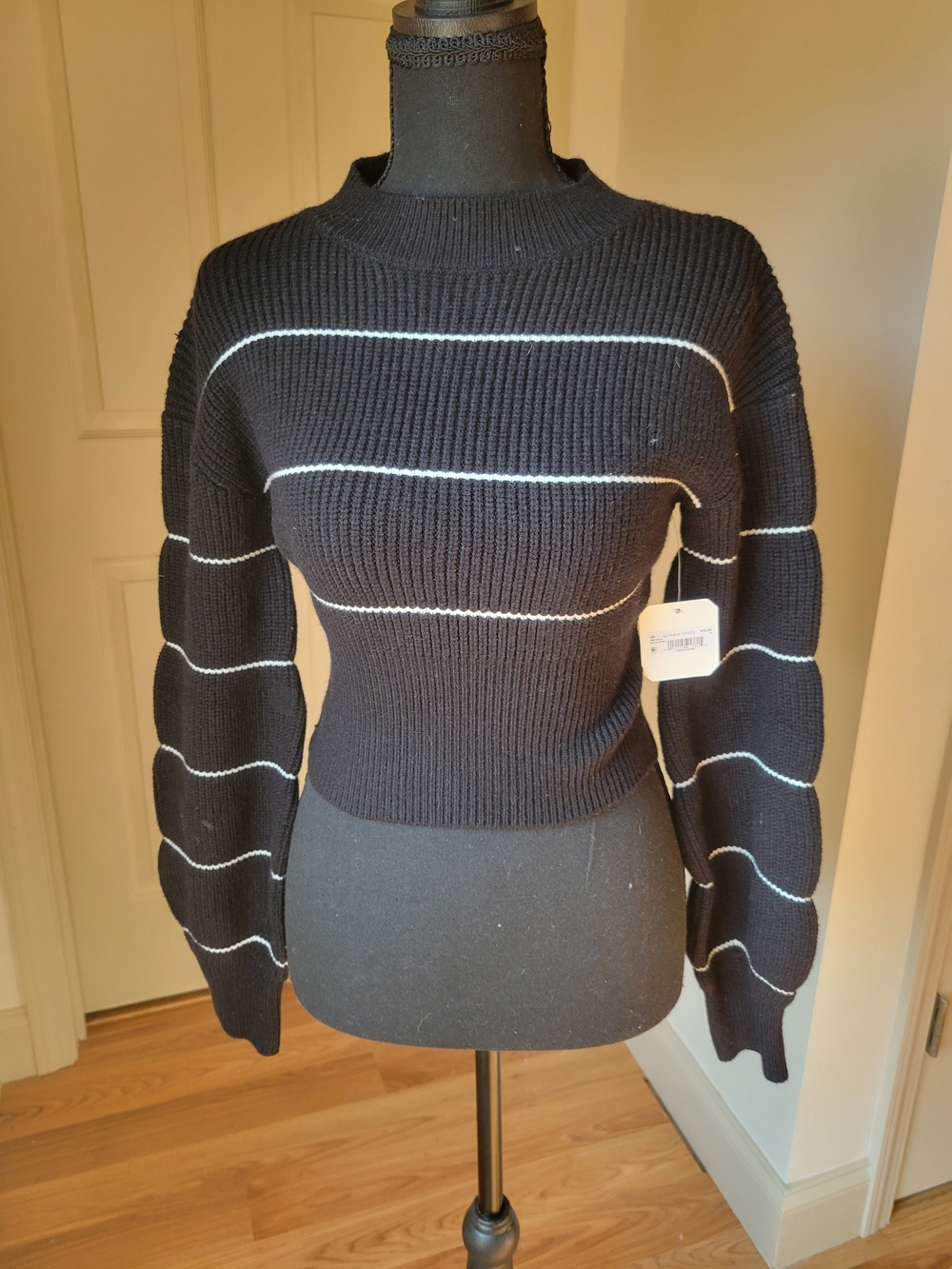 NWT Altar'd State Black Striped Cropped Ribbed Knit Sweater Size S
